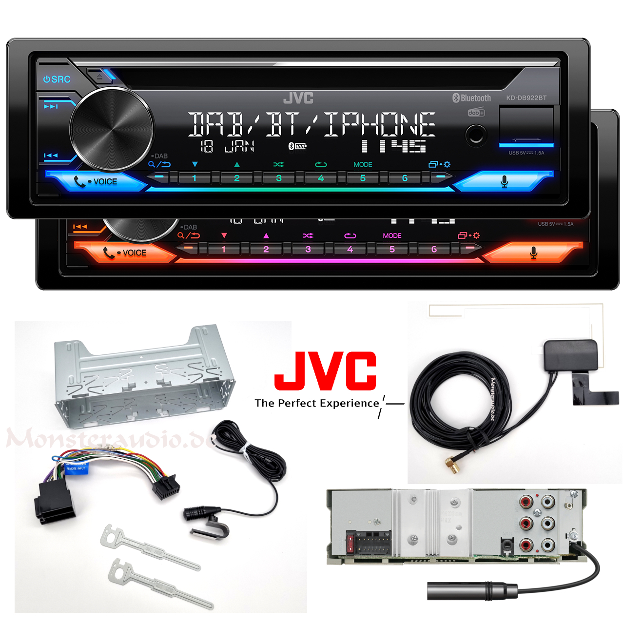 Monsteraudio JVC KDDB922BT mit DAB + Antenne Bluetooth Autoradio CD MP3 USB digital Radio